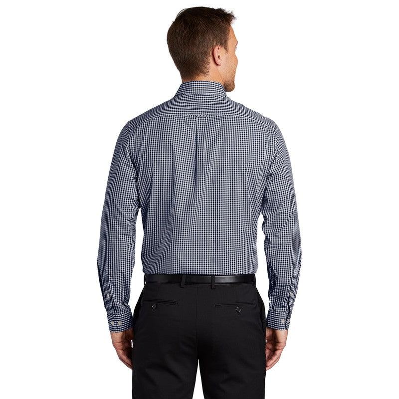 Port Authority ® Broadcloth Gingham Easy Care Shirt-True Navy/ White