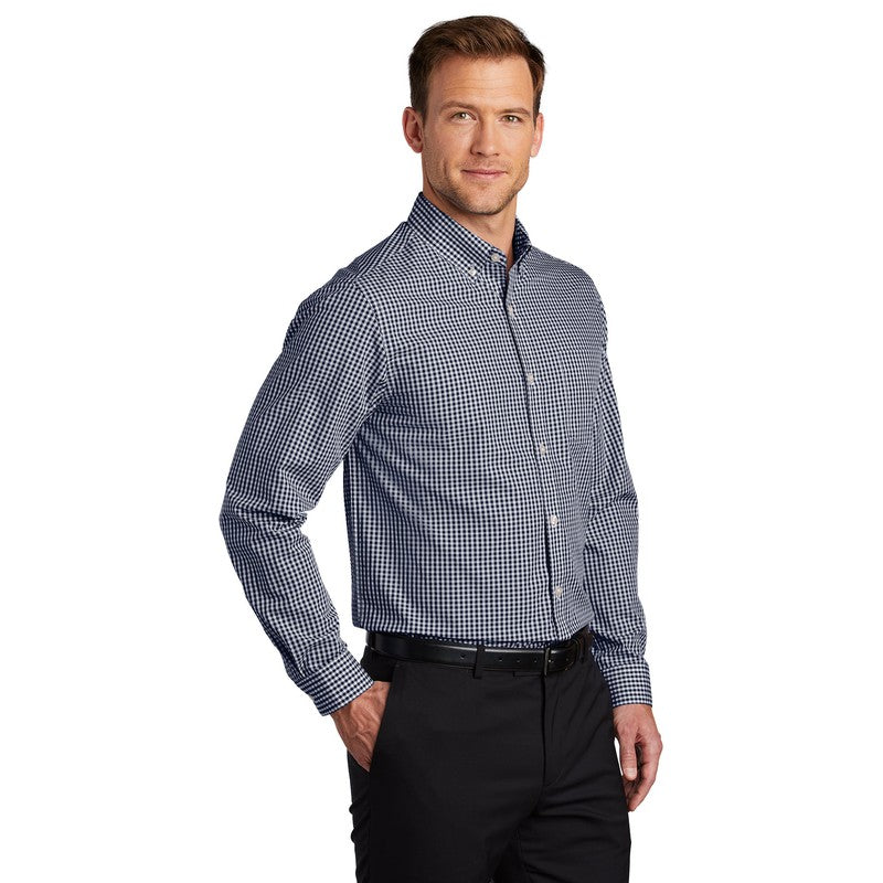 Port Authority ® Broadcloth Gingham Easy Care Shirt-True Navy/ White
