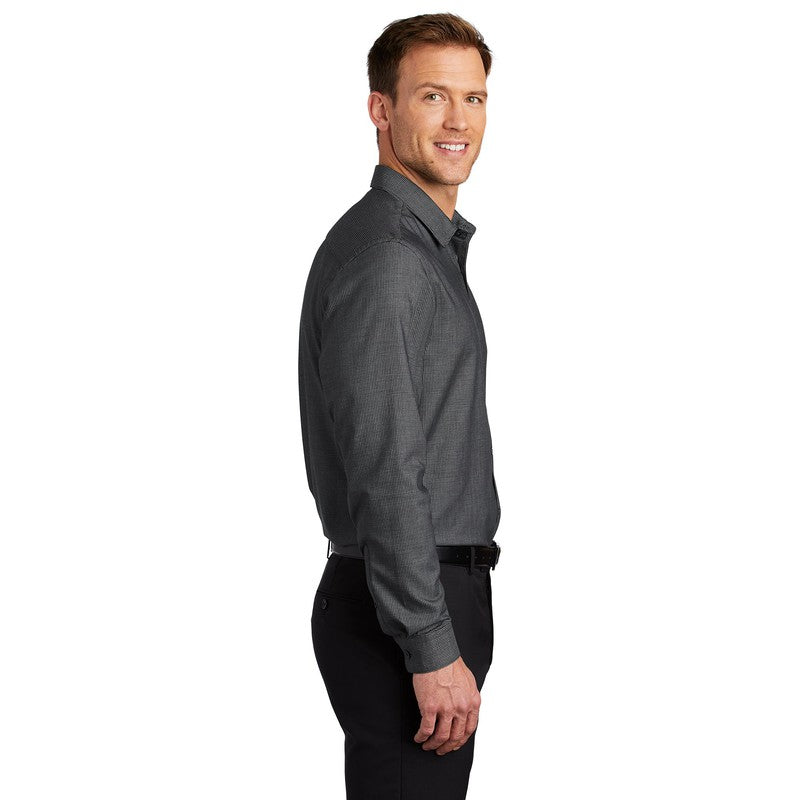 Port Authority ® Pincheck Easy Care Shirt-Black/ Grey Steel