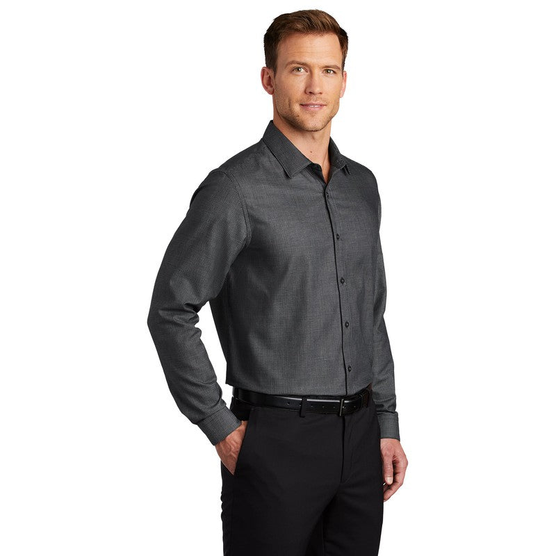 Port Authority ® Pincheck Easy Care Shirt-Black/ Grey Steel