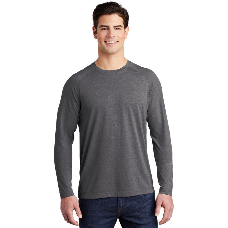 Sport-Tek ® PosiCharge ® Long Sleeve Tri-Blend Wicking Raglan Tee-DARK GREY HEATHER