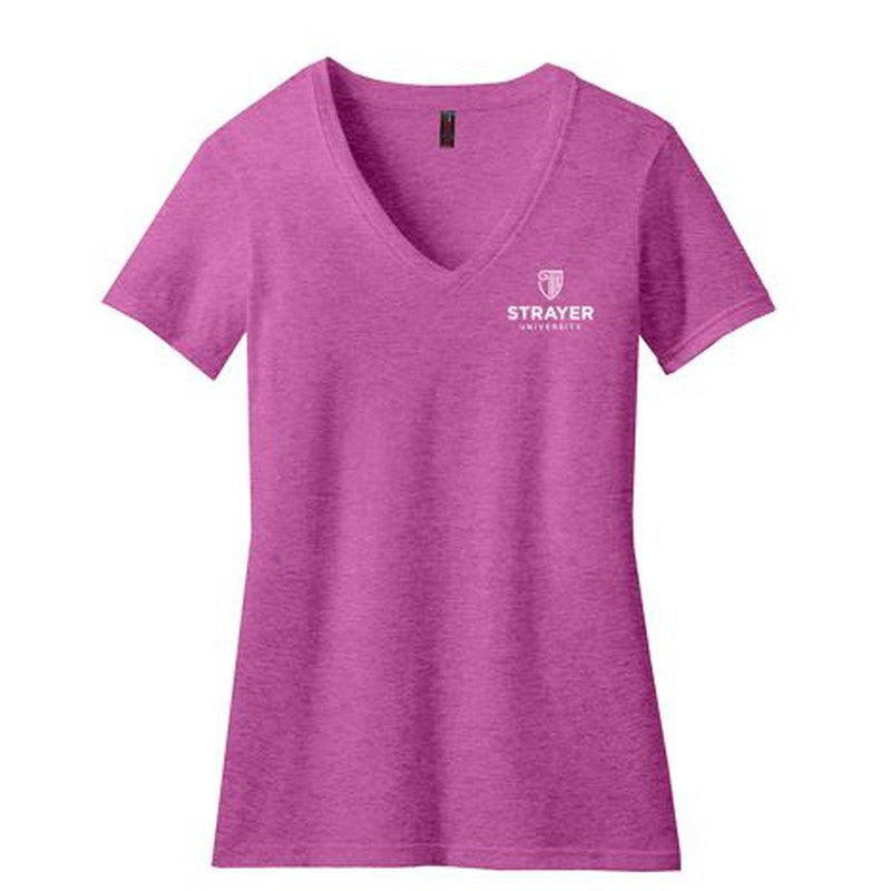 District ® Women’s Perfect Blend ® V-Neck Tee-Heathered Pink Raspberry