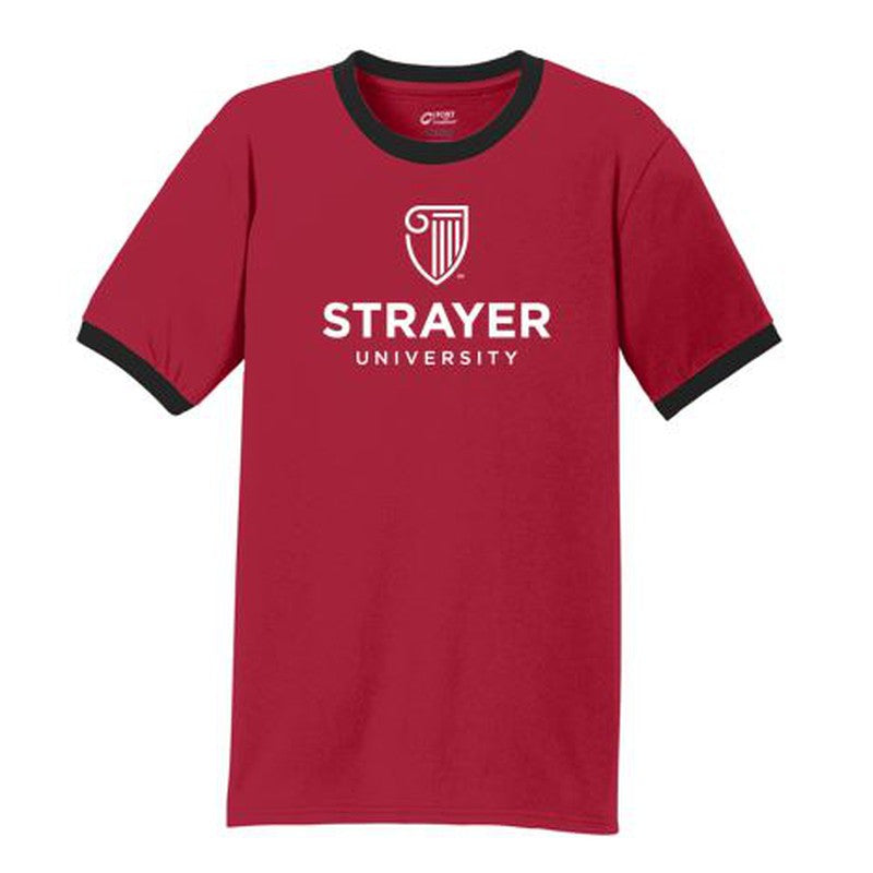 Port & Company® Core Cotton Ringer Tee-Red/ Jet Black
