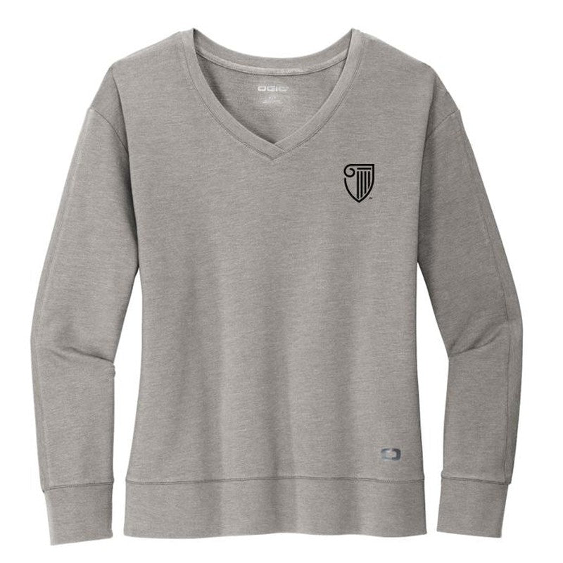 STRAYER OGIO® Ladies Luuma Flex Long Sleeve V-Neck - Petrol Grey Heather