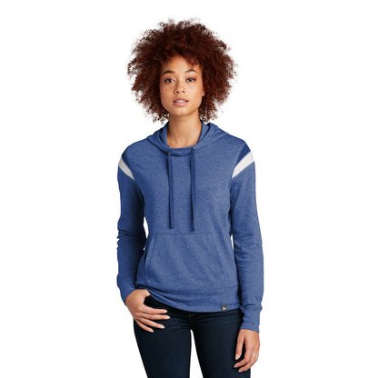 NEW STRAYER New Era ® Ladies Heritage Blend Varsity Hoodie- Royal Heather/ Royal/ White