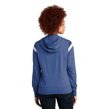 NEW STRAYER New Era ® Ladies Heritage Blend Varsity Hoodie- Royal Heather/ Royal/ White