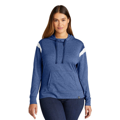 NEW STRAYER New Era ® Ladies Heritage Blend Varsity Hoodie- Royal Heather/ Royal/ White