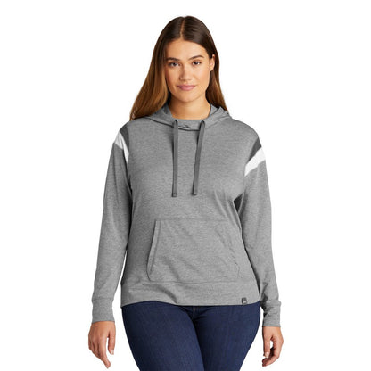 NEW STRAYER New Era ® Ladies Heritage Blend Varsity Hoodie- Shadow Grey Heather/ Graphite/ White