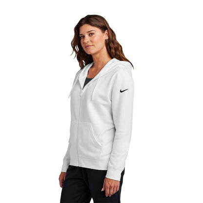 NEW STRAYER Nike Ladies Club Fleece Sleeve Swoosh Full-Zip Hoodie - WHITE