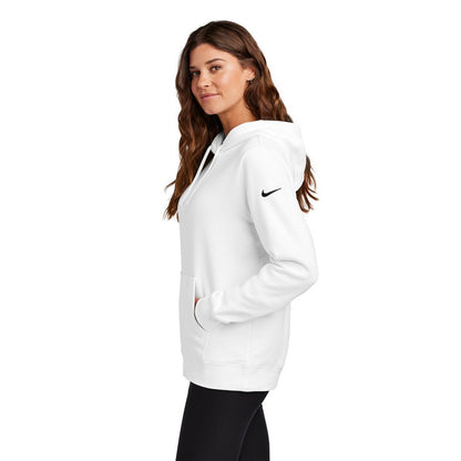 NEW STRAYER Nike Ladies Club Fleece Sleeve Swoosh Pullover Hoodie - WHITE