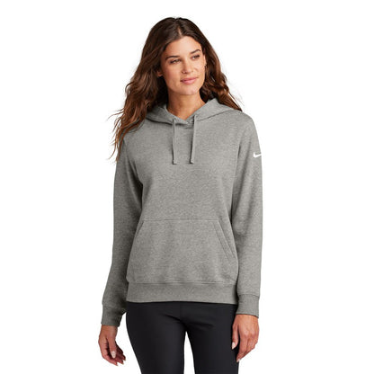 NEW STRAYER Nike Ladies Club Fleece Sleeve Swoosh Pullover Hoodie - Dark Grey Heather