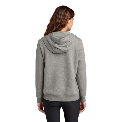 NEW STRAYER Nike Ladies Club Fleece Sleeve Swoosh Pullover Hoodie - Dark Grey Heather