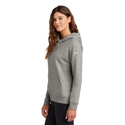 NEW STRAYER Nike Ladies Club Fleece Sleeve Swoosh Pullover Hoodie - Dark Grey Heather