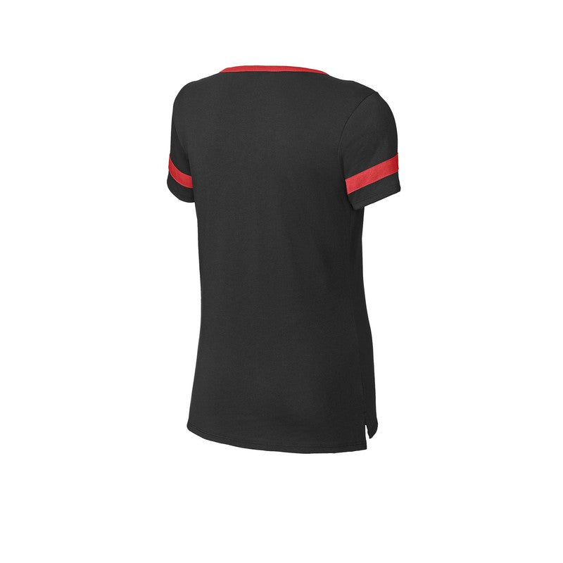 STRAYER Sport-Tek® Ladies Halftime Notch Neck Tee - Black/ Deep Red