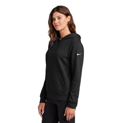 NEW STRAYER Nike Ladies Club Fleece Sleeve Swoosh Pullover Hoodie - BLACK