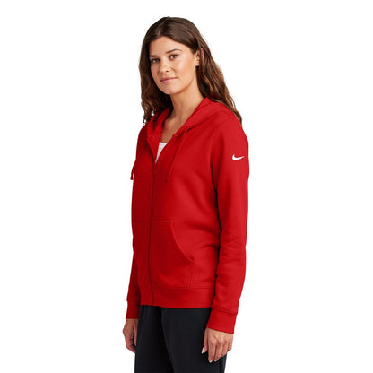 NEW STRAYER Nike Ladies Club Fleece Sleeve Swoosh Full-Zip Hoodie - University Red