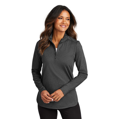 NEW STRAYER Port Authority® Ladies C-FREE® Double Knit 1/4-Zip - Grey Steel Heather