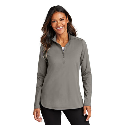 NEW STRAYER Port Authority® Ladies C-FREE® Double Knit 1/4-Zip - Smoke Grey