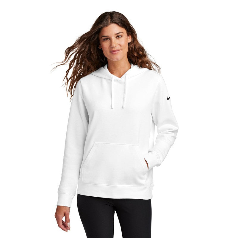 NEW STRAYER Nike Ladies Club Fleece Sleeve Swoosh Pullover Hoodie - WHITE