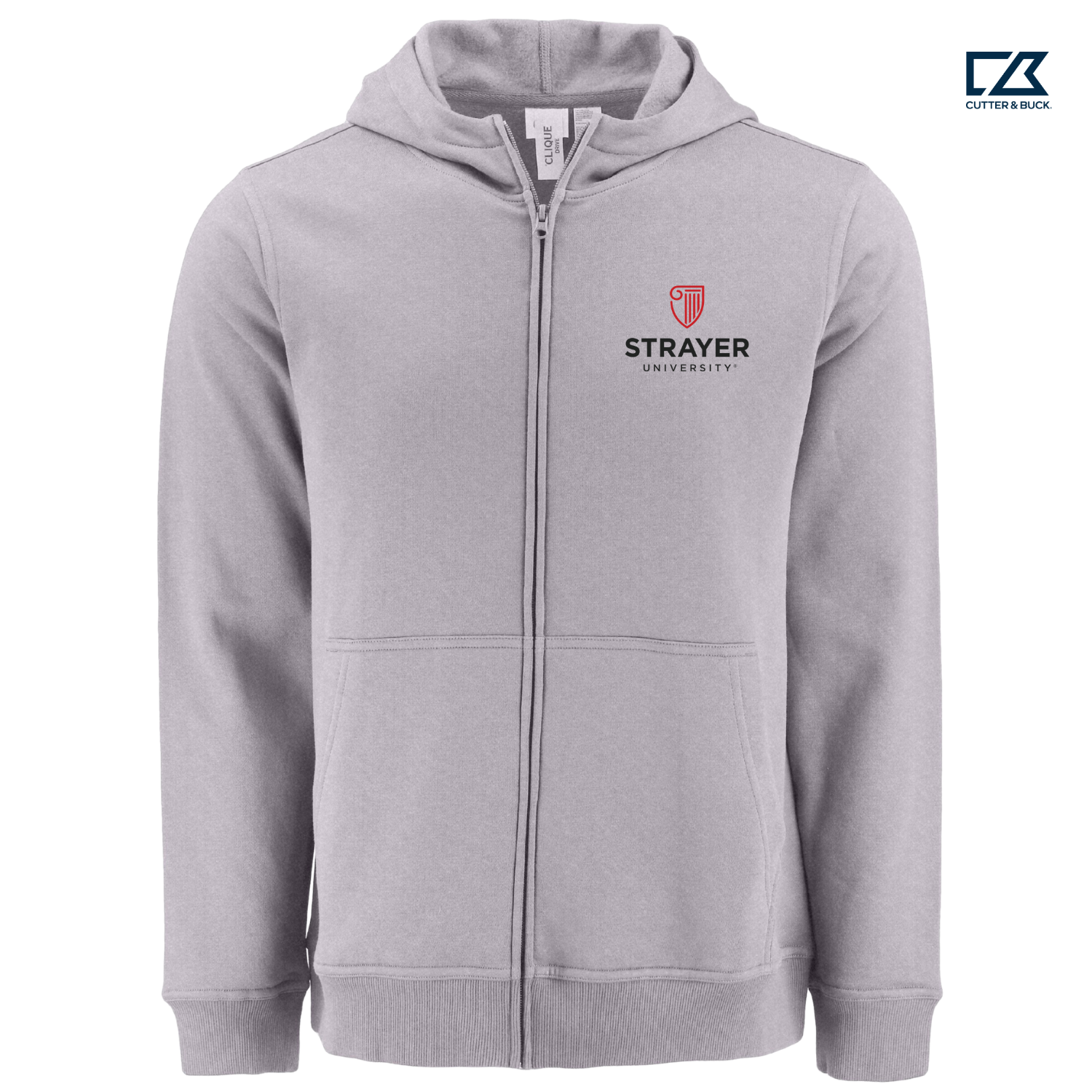 STRAYER Clique Drive Recycled Unisex Full Zip Hooded Sweatshirt - Grey Melange