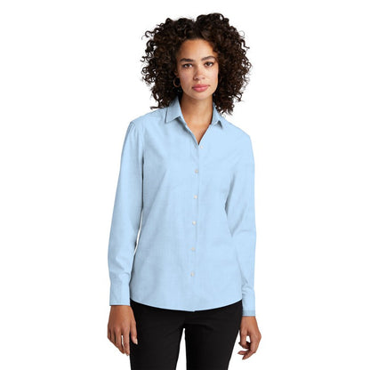 NEW STRAYER Mercer+Mettle™ Women’s Long Sleeve Stretch Woven Shirt - Air Blue End On End