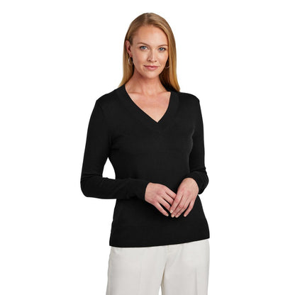 NEW STRAYER Brooks Brothers® Women’s Cotton Stretch V-Neck Sweater - Deep Black