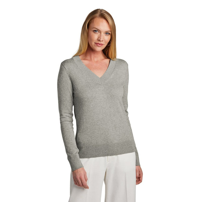 NEW STRAYER Brooks Brothers® Women’s Cotton Stretch V-Neck Sweater - Light Shadow Grey Heather
