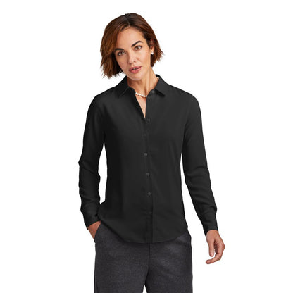 NEW STRAYER Brooks Brothers® Women’s Full-Button Satin Blouse - Deep Black