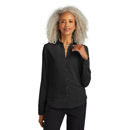 NEW STRAYER Brooks Brothers® Women’s Full-Button Satin Blouse - Deep Black