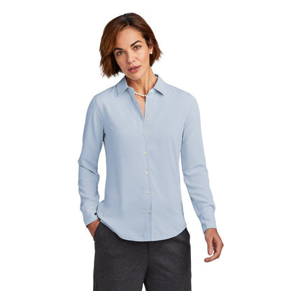 NEW STRAYER Brooks Brothers® Women’s Full-Button Satin Blouse - Heritage Blue