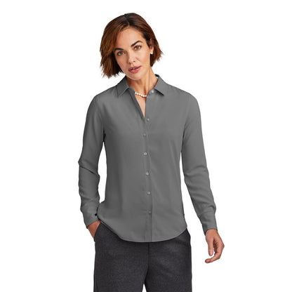 NEW STRAYER Brooks Brothers® Women’s Full-Button Satin Blouse - Shadow Grey