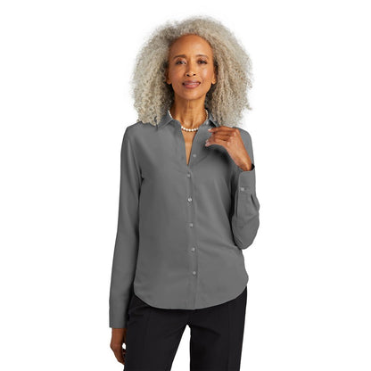 NEW STRAYER Brooks Brothers® Women’s Full-Button Satin Blouse - Shadow Grey