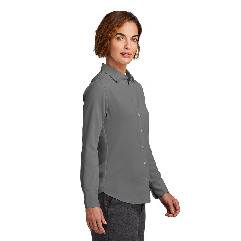 NEW STRAYER Brooks Brothers® Women’s Full-Button Satin Blouse - Shadow Grey
