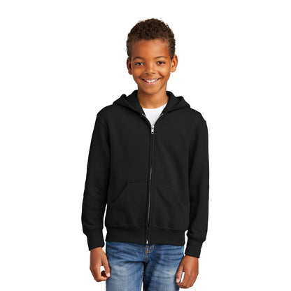 NEW STRAYER Port & Company® Youth Core Fleece Full-Zip Hooded Sweatshirt - BLACK