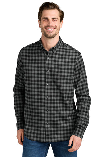 NEW STRAYER - Eddie Bauer® Long Sleeve Favorite Flannel Plaid Shirt - Deep Black Mini Buffalo