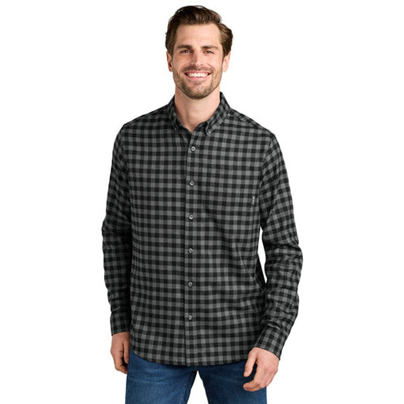STRAYER - Eddie Bauer® Long Sleeve Favorite Flannel Plaid Shirt - Deep Black Mini Buffalo