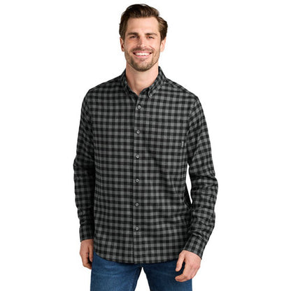 NEW STRAYER - Eddie Bauer® Long Sleeve Favorite Flannel Plaid Shirt - Deep Black Mini Buffalo