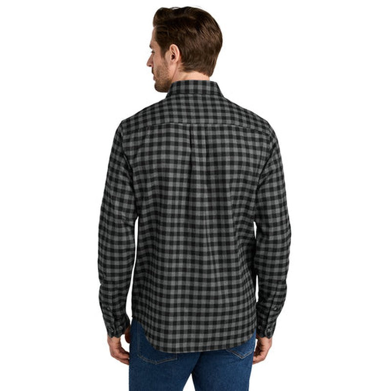 STRAYER - Eddie Bauer® Long Sleeve Favorite Flannel Plaid Shirt - Deep Black Mini Buffalo