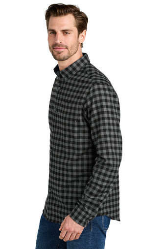 NEW STRAYER - Eddie Bauer® Long Sleeve Favorite Flannel Plaid Shirt - Deep Black Mini Buffalo