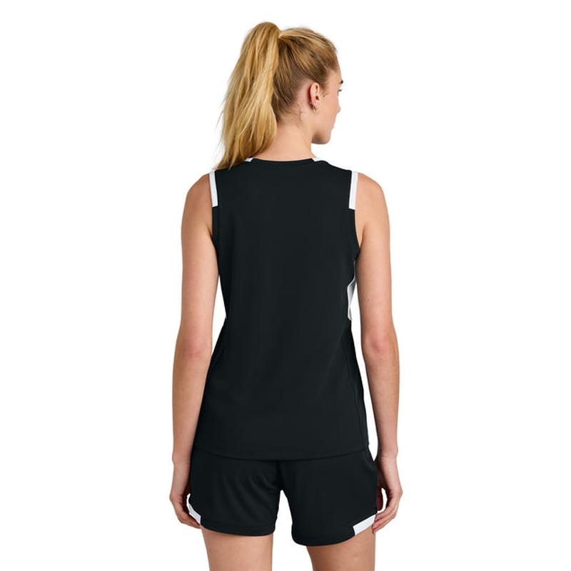 NEW STRAYER Sport-Tek® Women’s Club Sleeveless V-Neck - Black/White