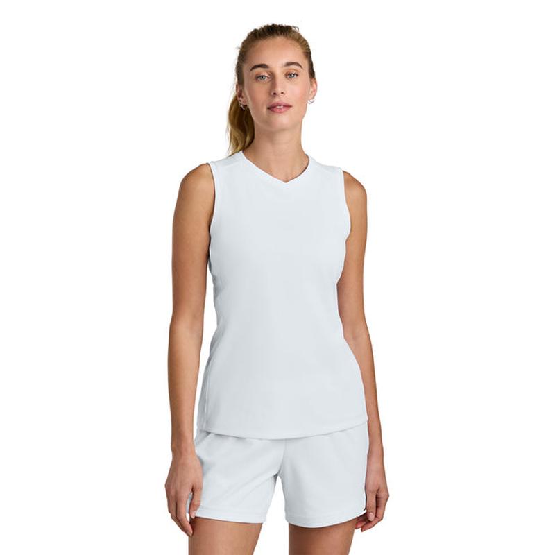 NEW STRAYER Sport-Tek® Women’s Club Sleeveless V-Neck - White/White