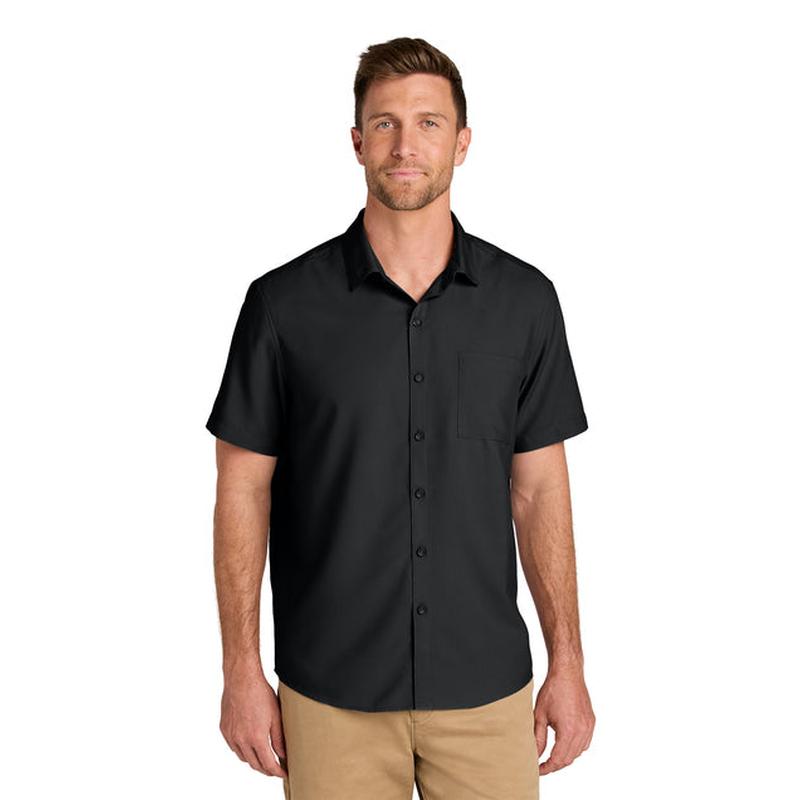 NEW STRAYER Port Authority® Short Sleeve UV Dockside Shirt - Deep Black