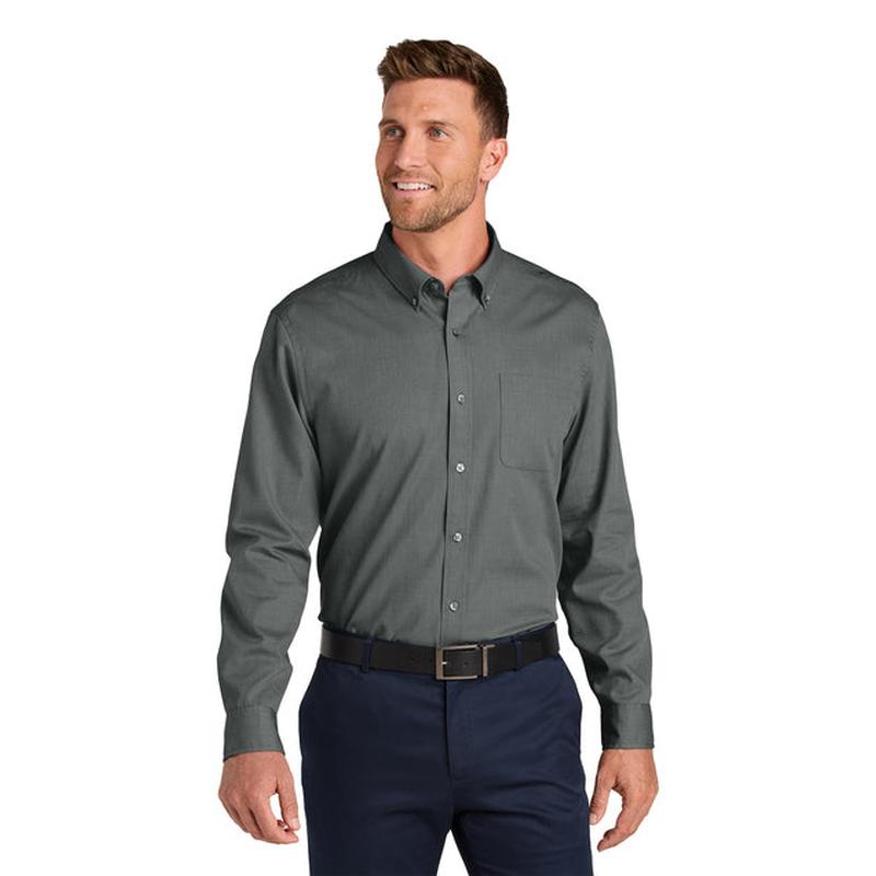 NEW STRAYER Port Authority® Long Sleeve Nailhead Easy Care Shirt - Deep Black