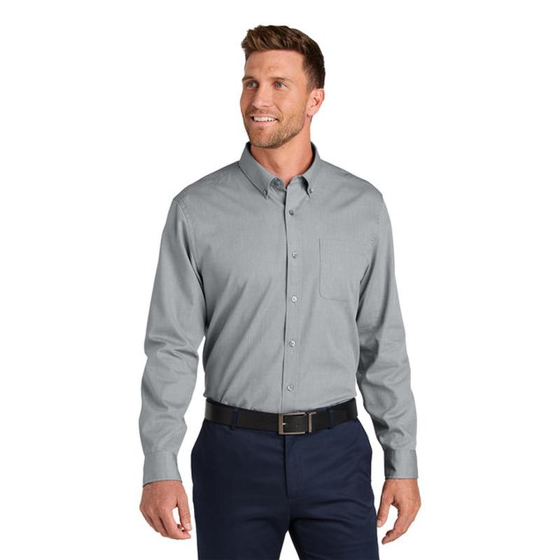 NEW STRAYER Port Authority® Long Sleeve Nailhead Easy Care Shirt - Gusty Grey