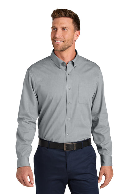 NEW STRAYER Port Authority® Long Sleeve Nailhead Easy Care Shirt - Gusty Grey