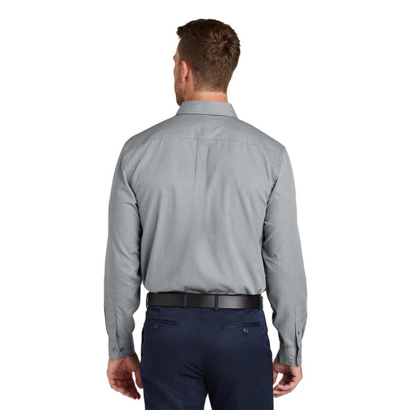 NEW STRAYER Port Authority® Long Sleeve Nailhead Easy Care Shirt - Gusty Grey