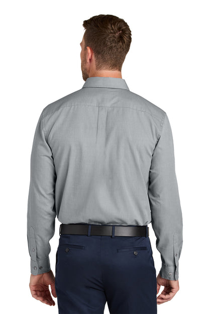 NEW STRAYER Port Authority® Long Sleeve Nailhead Easy Care Shirt - Gusty Grey
