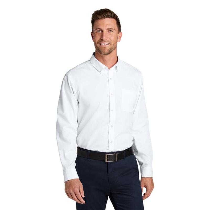 NEW STRAYER Port Authority® Long Sleeve Nailhead Easy Care Shirt - White