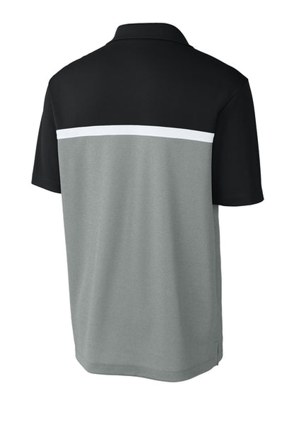 NEW STRAYER Sport-Tek® UV Micropique Colorblock Polo - Black/Concrete Grey Heather/White