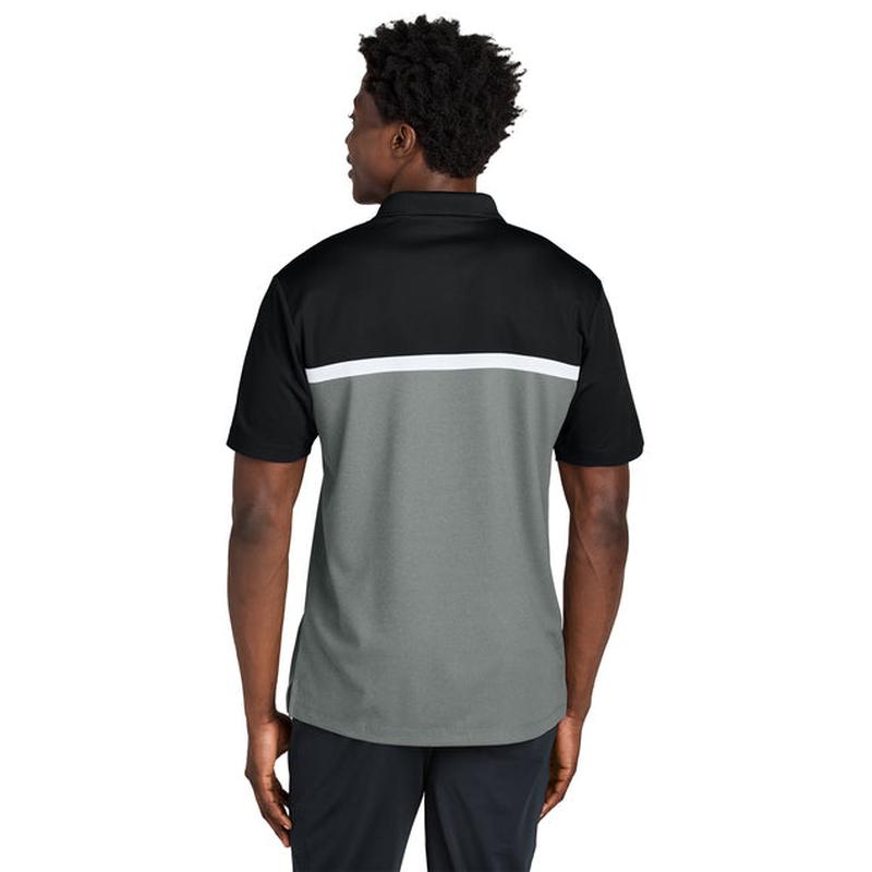 NEW STRAYER Sport-Tek® UV Micropique Colorblock Polo - Black/Concrete Grey Heather/White